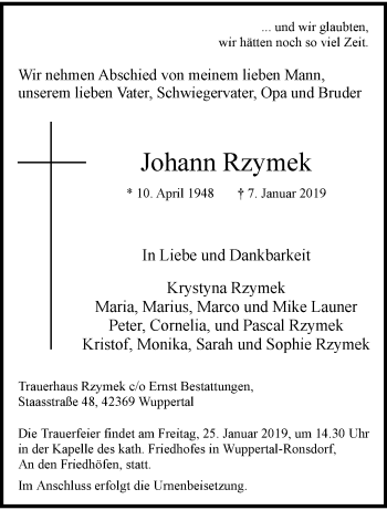 Traueranzeige von Johann Rzymek von trauer.wuppertaler-rundschau.de