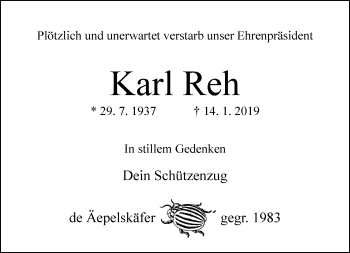 Traueranzeige von Karl Reh von trauer.extra-tipp-moenchengladbach.de