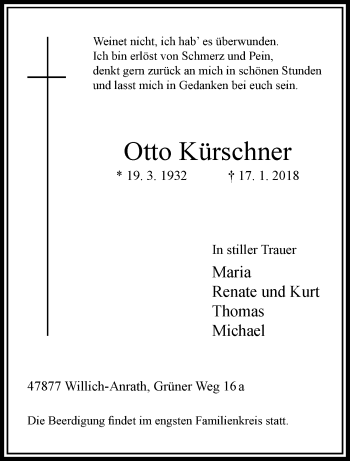 Traueranzeige von Otto Kürschner von trauer.extra-tipp-moenchengladbach.de