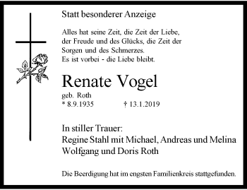 Traueranzeige von Renate Vogel von trauer.wuppertaler-rundschau.de