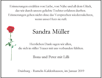 Traueranzeige von Sandra Müller von trauer.stadt-panorame.de