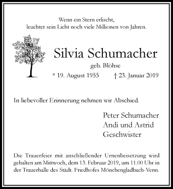 Traueranzeige von Silvia Schumacher von trauer.extra-tipp-moenchengladbach.de