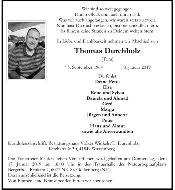 Traueranzeige von Thomas Durchholz von trauer.extra-tipp-moenchengladbach.de