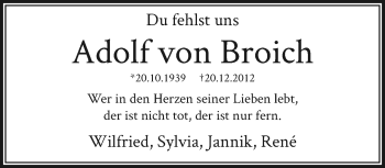 Traueranzeige von Adolf von Broich von trauer.extra-tipp-moenchengladbach.de