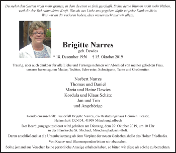 Traueranzeige von Brigitte Narres von trauer.extra-tipp-moenchengladbach.de