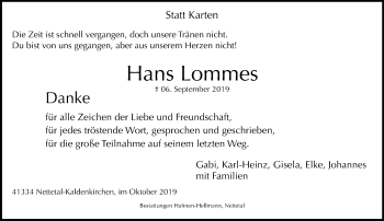 Traueranzeige von Hans Lommes von trauer.extra-tipp-moenchengladbach.de