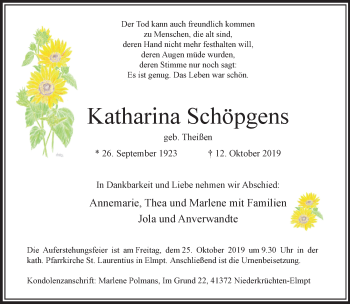 Traueranzeige von Katharina Schöpgens von trauer.extra-tipp-moenchengladbach.de