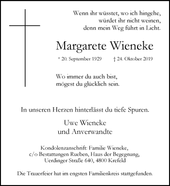 Traueranzeige von Margarete Wieneke von trauer.mein.krefeld.de