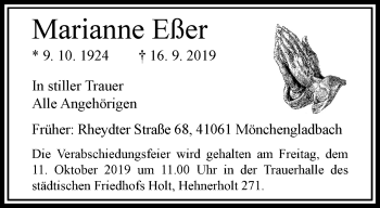 Traueranzeige von Marianne Eßer von trauer.extra-tipp-moenchengladbach.de