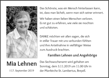 Traueranzeige von Mia Lehnen von trauer.extra-tipp-moenchengladbach.de