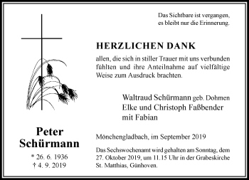 Traueranzeige von Peter Schürmann von trauer.extra-tipp-moenchengladbach.de