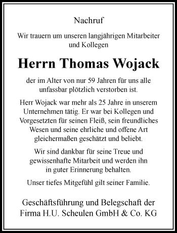 Traueranzeige von Thomas Wojack von trauer.extra-tipp-moenchengladbach.de