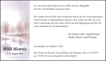 Traueranzeige von Willi Henrix von trauer.extra-tipp-moenchengladbach.de