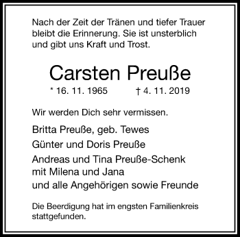 Traueranzeige von Carsten Preuße von trauer.wuppertaler-rundschau.de