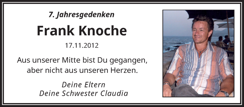  Traueranzeige für Frank Knoche vom 16.11.2019 aus trauer.wuppertaler-rundschau.de