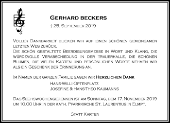 Traueranzeige von Gerhard Beckers von trauer.extra-tipp-moenchengladbach.de