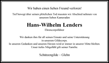 Traueranzeige von Hans-Wilhelm Lenders von trauer.extra-tipp-moenchengladbach.de