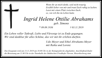 Traueranzeige von Ingrid Helene Ottilie Abrahams von trauer.extra-tipp-moenchengladbach.de