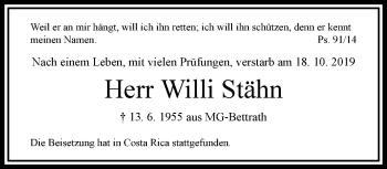 Traueranzeige von Willi Stähn von trauer.extra-tipp-moenchengladbach.de