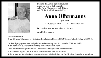 Traueranzeige von Anna Offermanns von trauer.extra-tipp-moenchengladbach.de