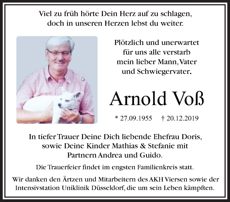  Traueranzeige für Arnold Voß vom 29.12.2019 aus trauer.extra-tipp-moenchengladbach.de