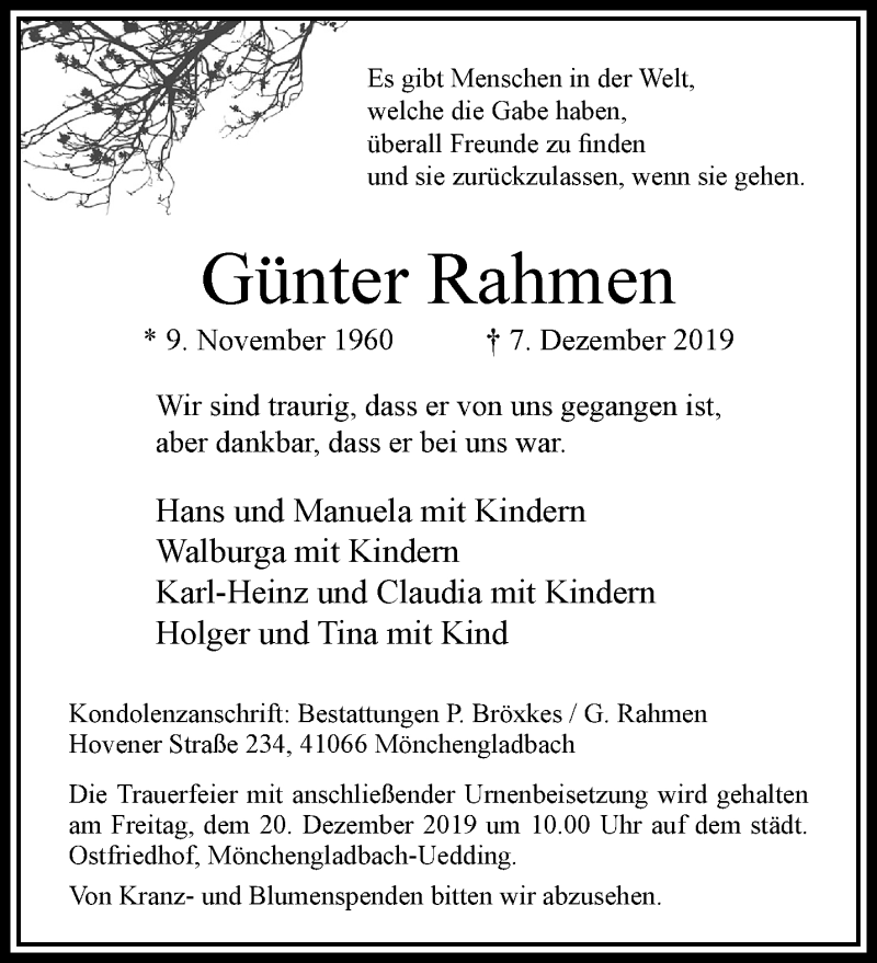 Traueranzeige für Günter Rahmen vom 15.12.2019 aus trauer.extra-tipp-moenchengladbach.de