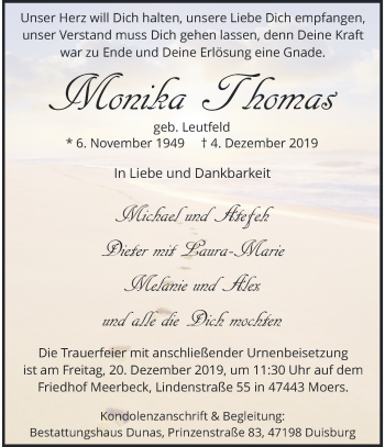 Traueranzeige von Monika Thomas von trauer.stadt-panorame.de