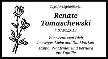 Traueranzeige von Renate Tomaschewski von trauer.wuppertaler-rundschau.de