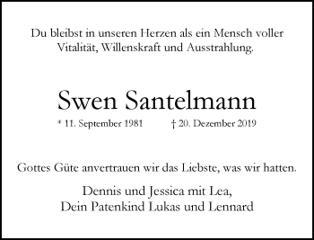 Traueranzeige von Swen Santelmann von trauer.mein.krefeld.de