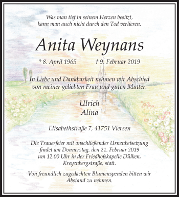 Traueranzeige von Anita Weynans von trauer.extra-tipp-moenchengladbach.de