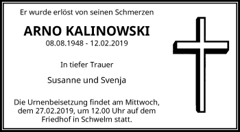 Traueranzeige von Arno Kalinowski von trauer.wuppertaler-rundschau.de