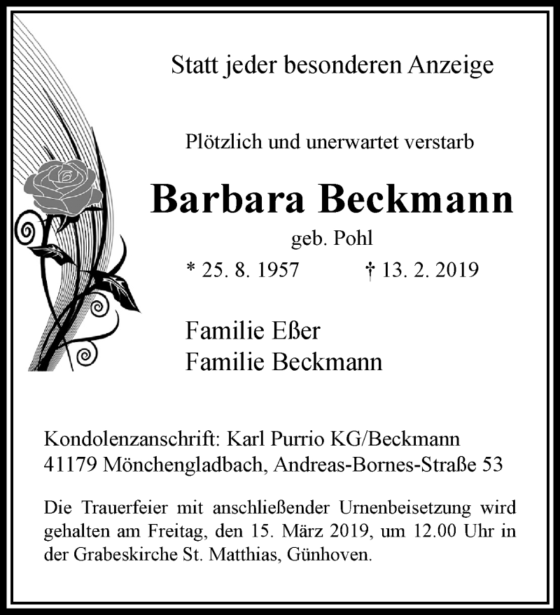 Traueranzeigen Von Barbara Beckmann Trauer Und Gedenken 9620