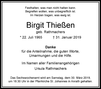 Traueranzeige von Birgit Thießen von trauer.extra-tipp-moenchengladbach.de