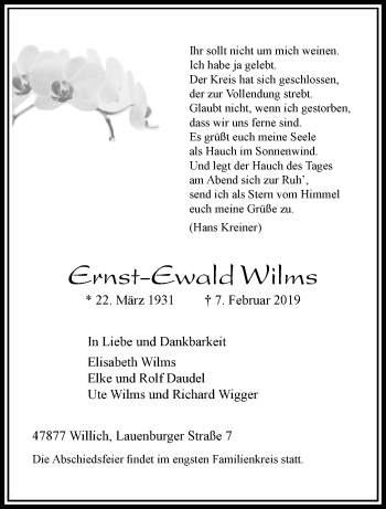 Traueranzeige von Ernst-Ewald Wilms von trauer.extra-tipp-moenchengladbach.de