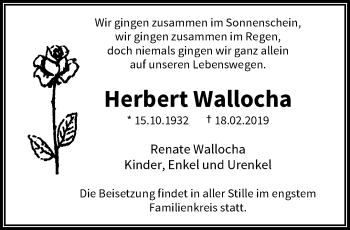 Traueranzeige von Herbert Wallocha von trauer.wuppertaler-rundschau.de