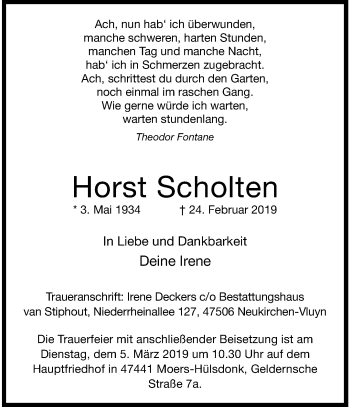 Traueranzeige von Horst Scholten von trauer.stadt-panorame.de