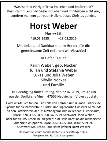 Traueranzeige von Horst Weber von trauer.wuppertaler-rundschau.de