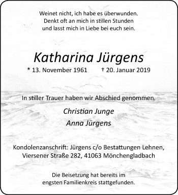Traueranzeige von Katharina Jürgens von trauer.extra-tipp-moenchengladbach.de