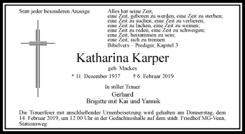 Traueranzeige von Katharina Karper von trauer.extra-tipp-moenchengladbach.de
