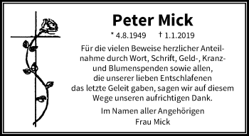 Traueranzeige von Peter Mick von trauer.wuppertaler-rundschau.de