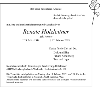 Traueranzeige von Renate Holzleitner von trauer.extra-tipp-moenchengladbach.de