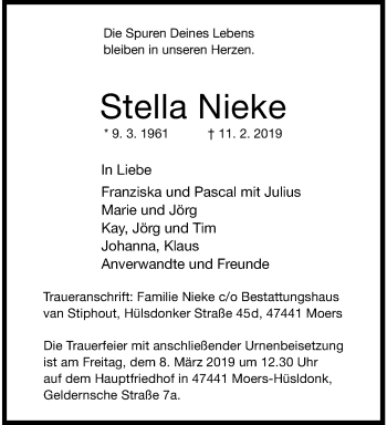 Traueranzeige von Stella Nieke von trauer.stadt-panorame.de