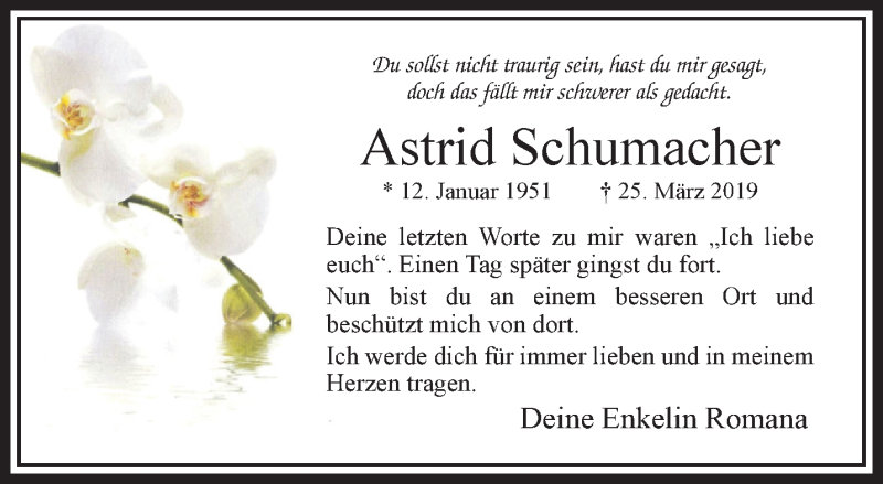  Traueranzeige für Astrid Schumacher vom 31.03.2019 aus trauer.extra-tipp-moenchengladbach.de