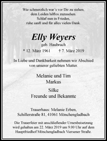 Traueranzeige von Elly Weyers von trauer.extra-tipp-moenchengladbach.de