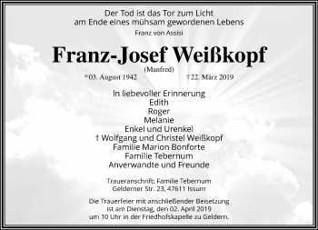 Traueranzeige von Franz-Josef Weißkopf von trauer.mein.krefeld.de