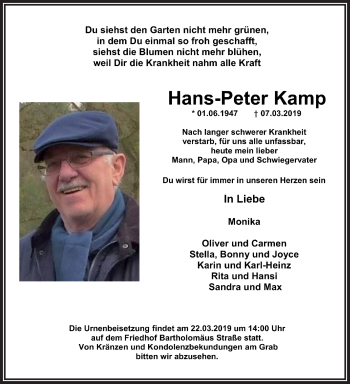 Traueranzeige von Hans-Peter Kamp von trauer.wuppertaler-rundschau.de