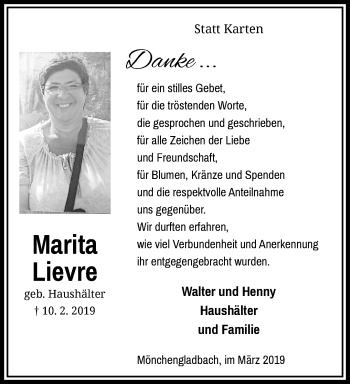 Traueranzeige von Marita Liévre von trauer.extra-tipp-moenchengladbach.de