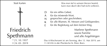 Traueranzeige von Friedrich Spethmann von trauer.extra-tipp-moenchengladbach.de