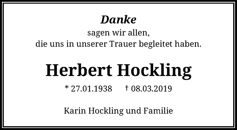  Traueranzeige für Herbert Hockling vom 20.04.2019 aus trauer.wuppertaler-rundschau.de