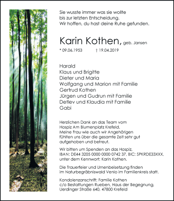 Traueranzeige von Karin Kothen von trauer.mein.krefeld.de